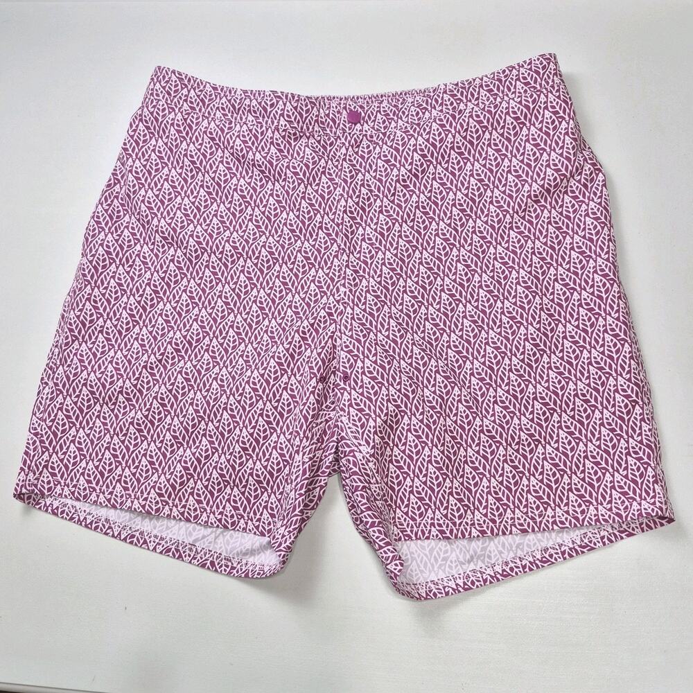 GenTeal Performance Swim Shorts Lined Zip Pocket Large Fish Purple Leaf Trunks